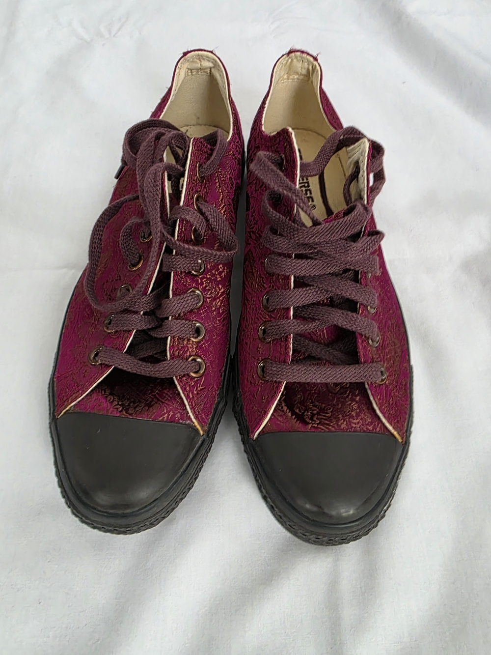 Converse All Star Burgundy Brocade Low Top Sneakers with Dark Brown Toecaps